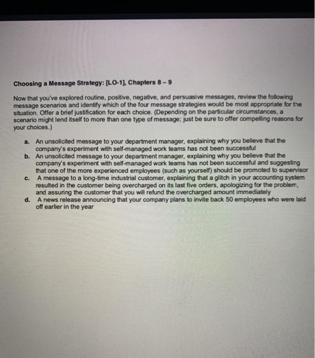 Choosing a Message Strategy: [LO-1), Chapters 8 - -9 Now that