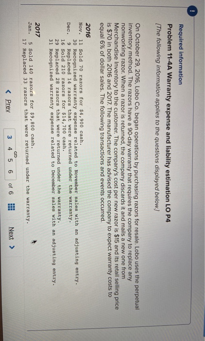  part 2 part 3 part 4 Required information Problem 11-4A Warranty