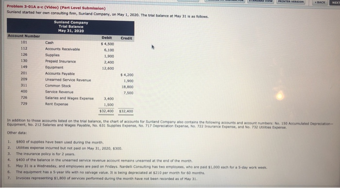  Problem 3-01A - (Video) (Part Level Submission) Sunland started her own