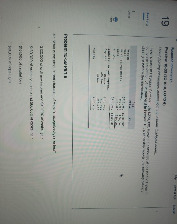  Help Save & Exit Submit Required information Problem 10-59 (LO 10-4,