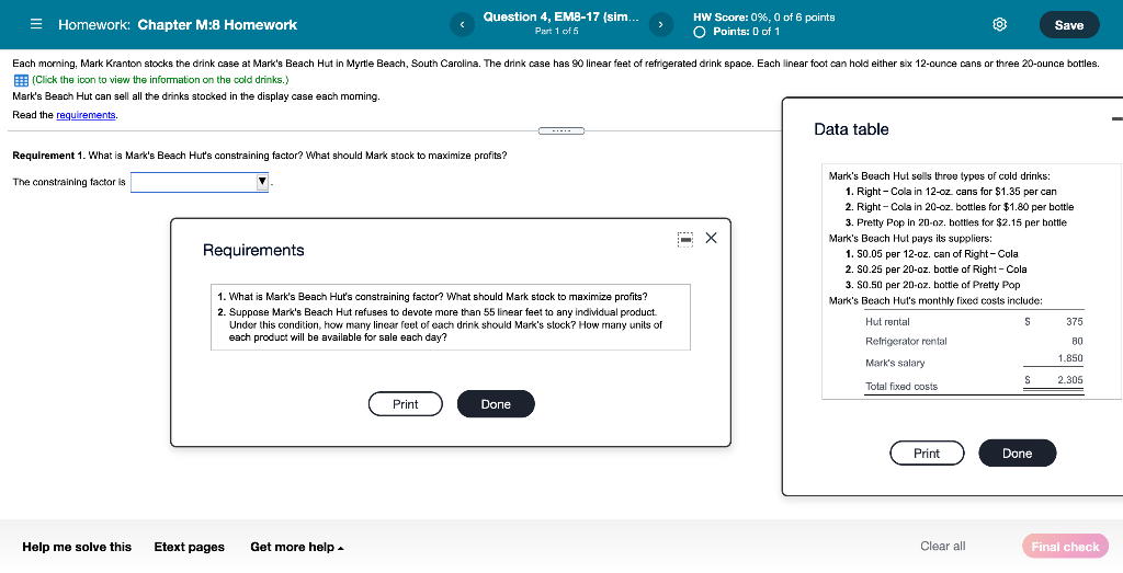  Please answer all requirements accounting E Homework: Chapter M:8 Homework Question