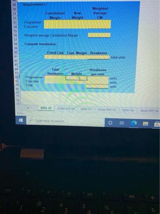  Requirement Contribution Margin New Weight Weighted Average CM Programmer Executive 49