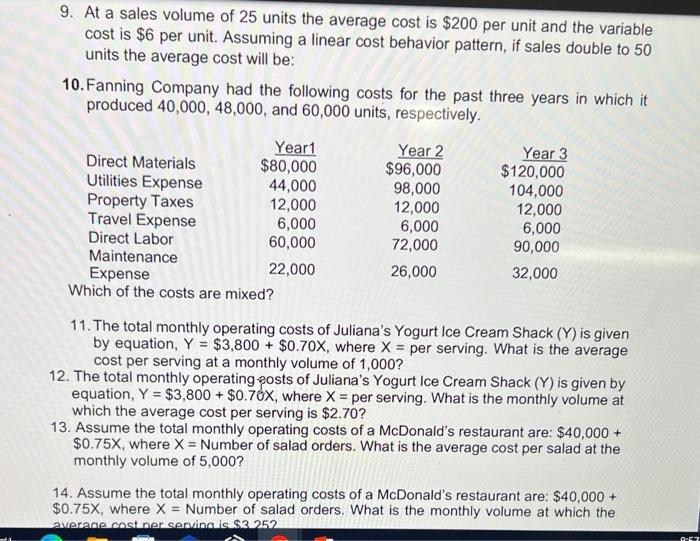 please answer 9,10,11,12 and 13. please show work 9. At a sales