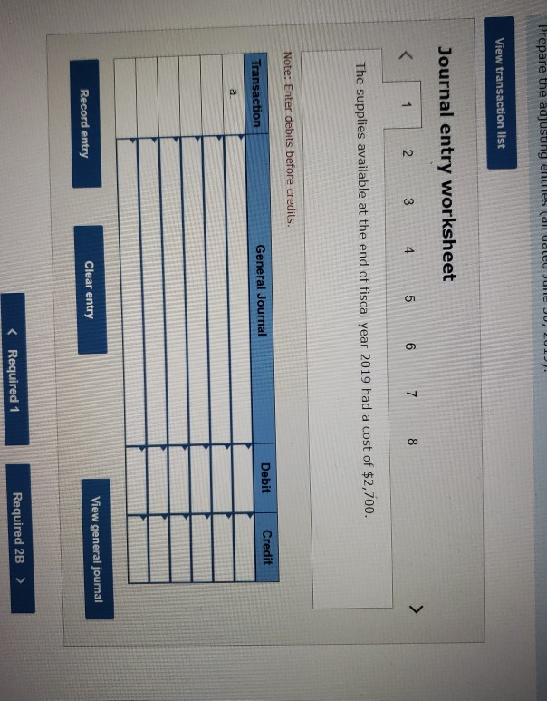 column work sheet for fiscal year 2019, starting with the unadjusted trial