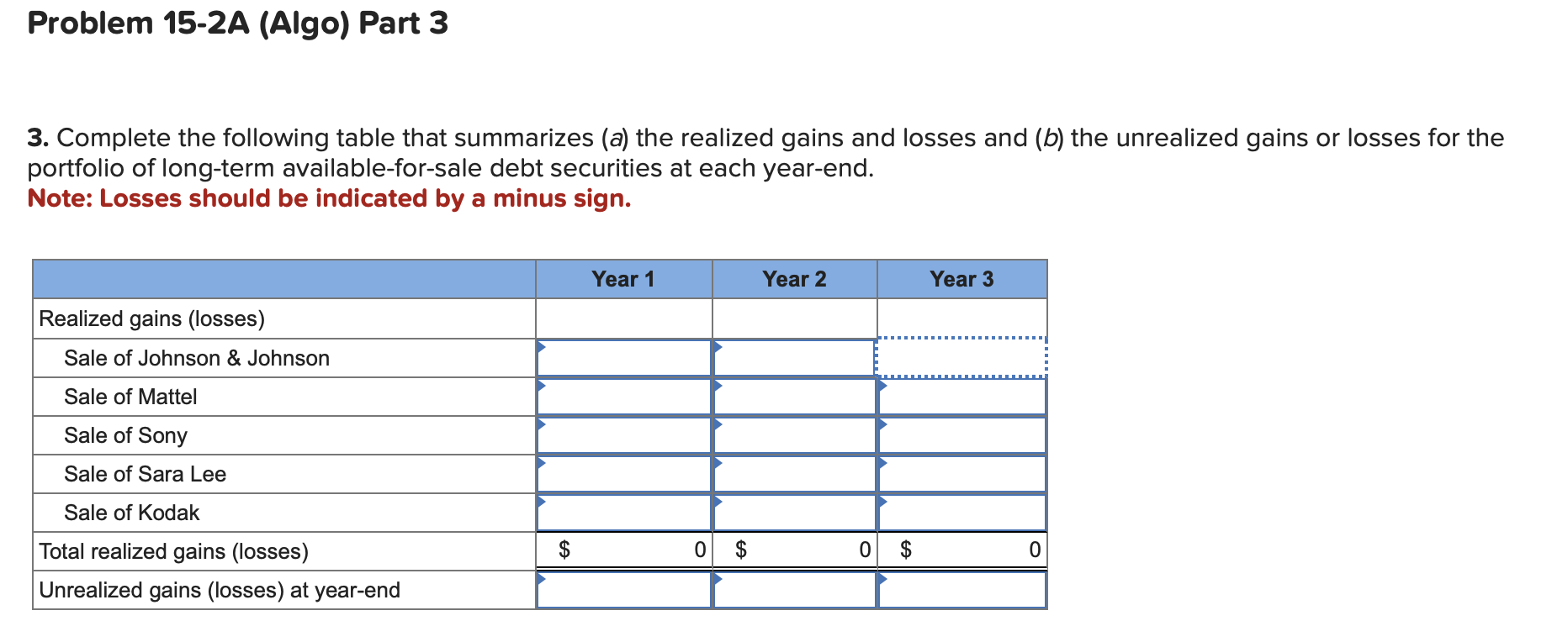  Required information Problem 15-2A (Algo) Recording, adjusting, and reporting available-for-sale debt