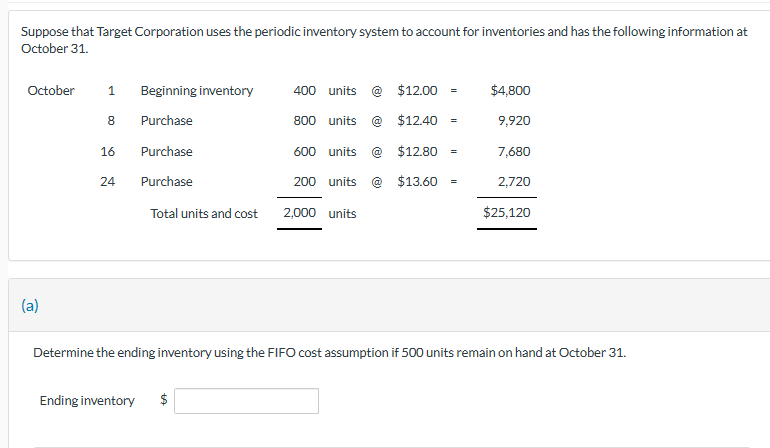 Suppose that Target Corporation uses the periodic inventory system to account for