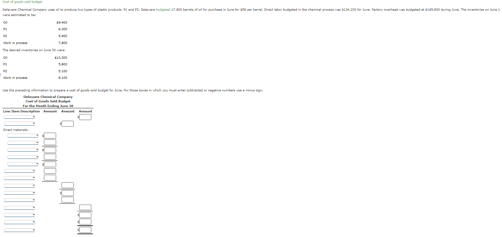 please help with this problem! Use the preceding information to prepare a