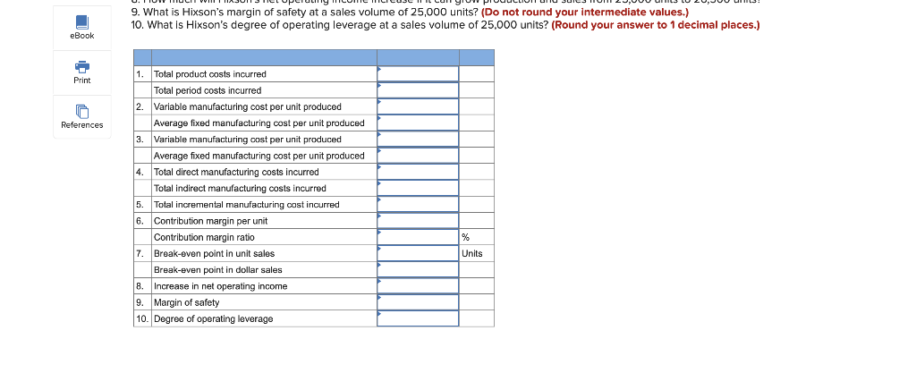 work 1 Hixson Company manufactures and sells one product for $34 per