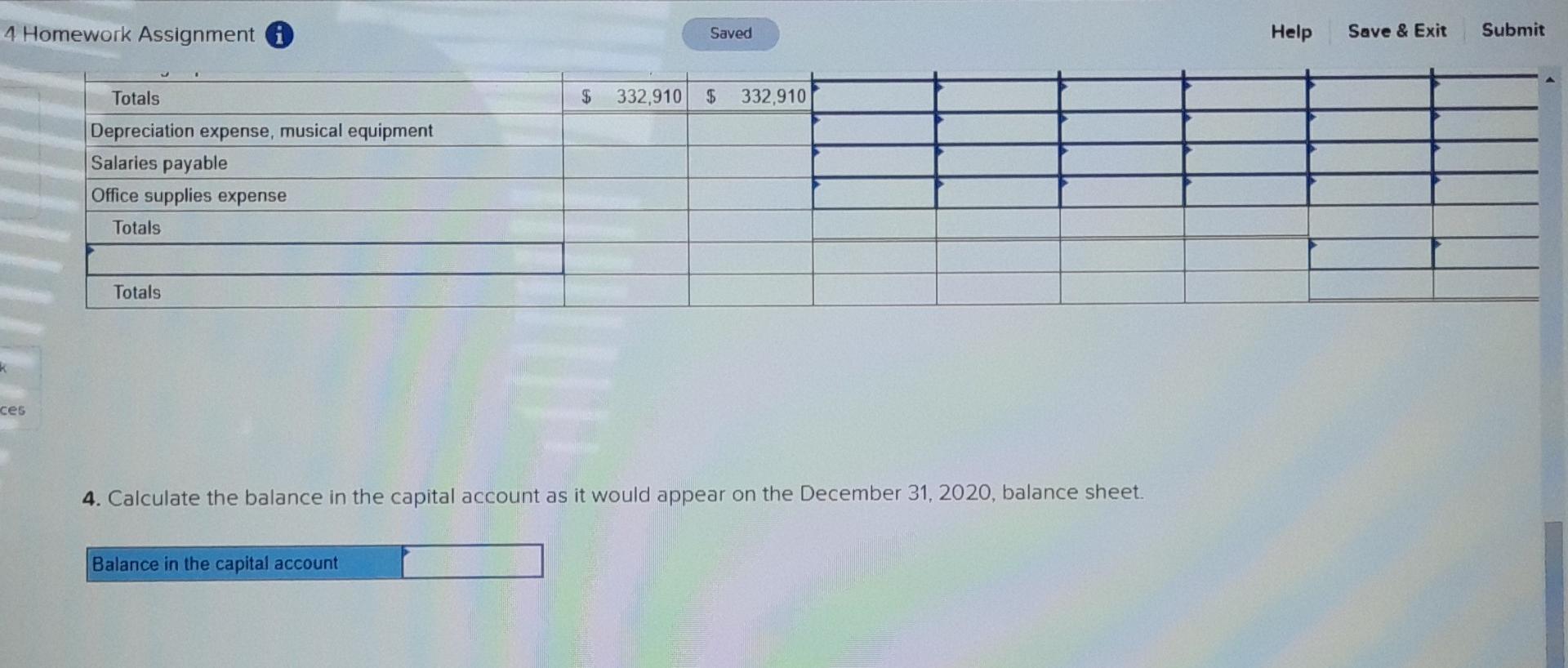 Preparing a work sheet LO1 The December 31, 2020, unadjusted trial balance