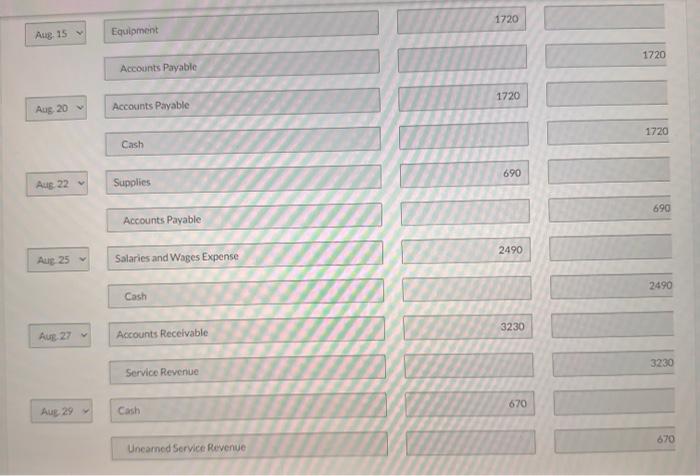 Accumulated Depreciation-Equipment 8/1 Bal. 520 Accounts Payable 8/18al. 1980 Unearned Service Revenue