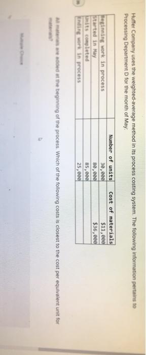  Huffer Company uses the weighted average method in its process costing