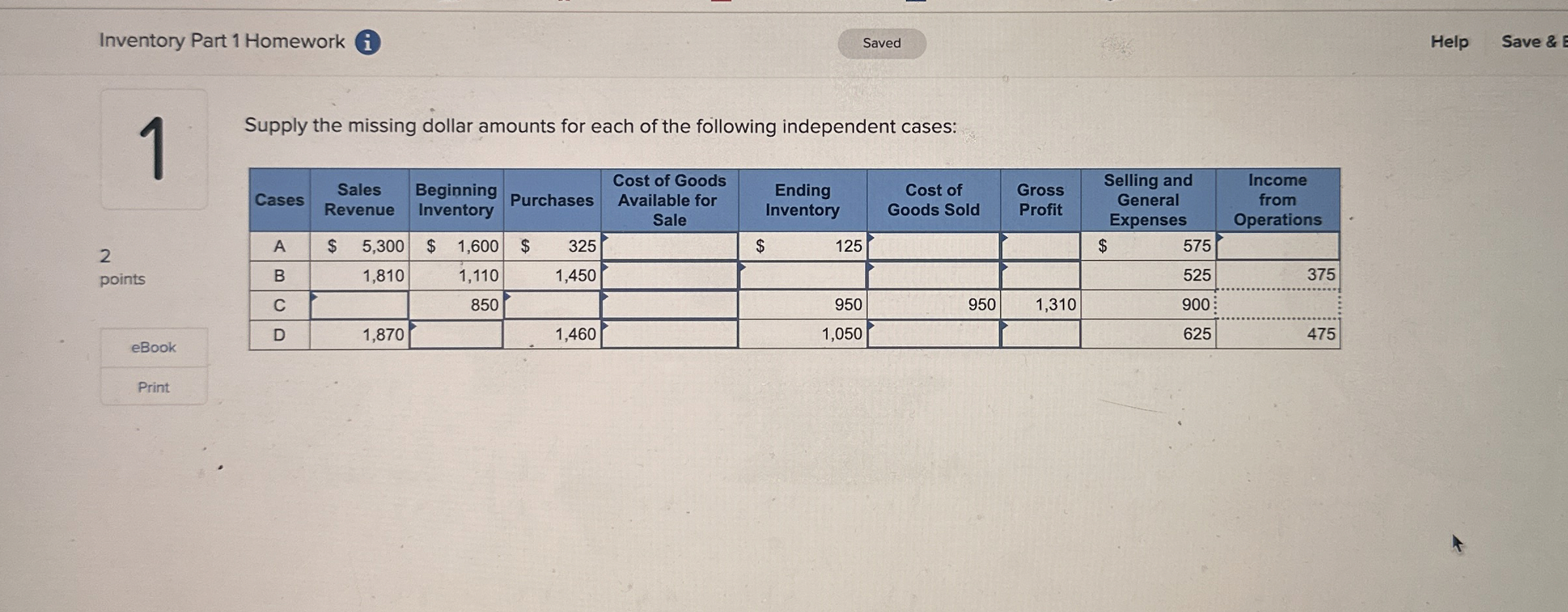  Inventory Part 1 Homework i. Help Save & E 1 Supply