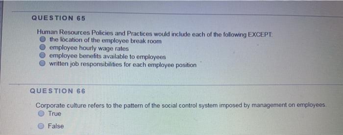 QUESTION 65 Human Resources Policies and Practices would include each of