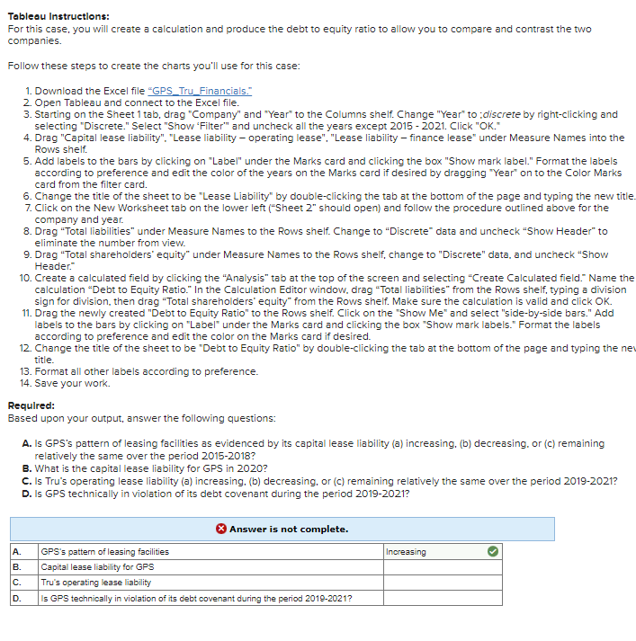  Tobleou Instructlons: For this case, you will create a calculation and