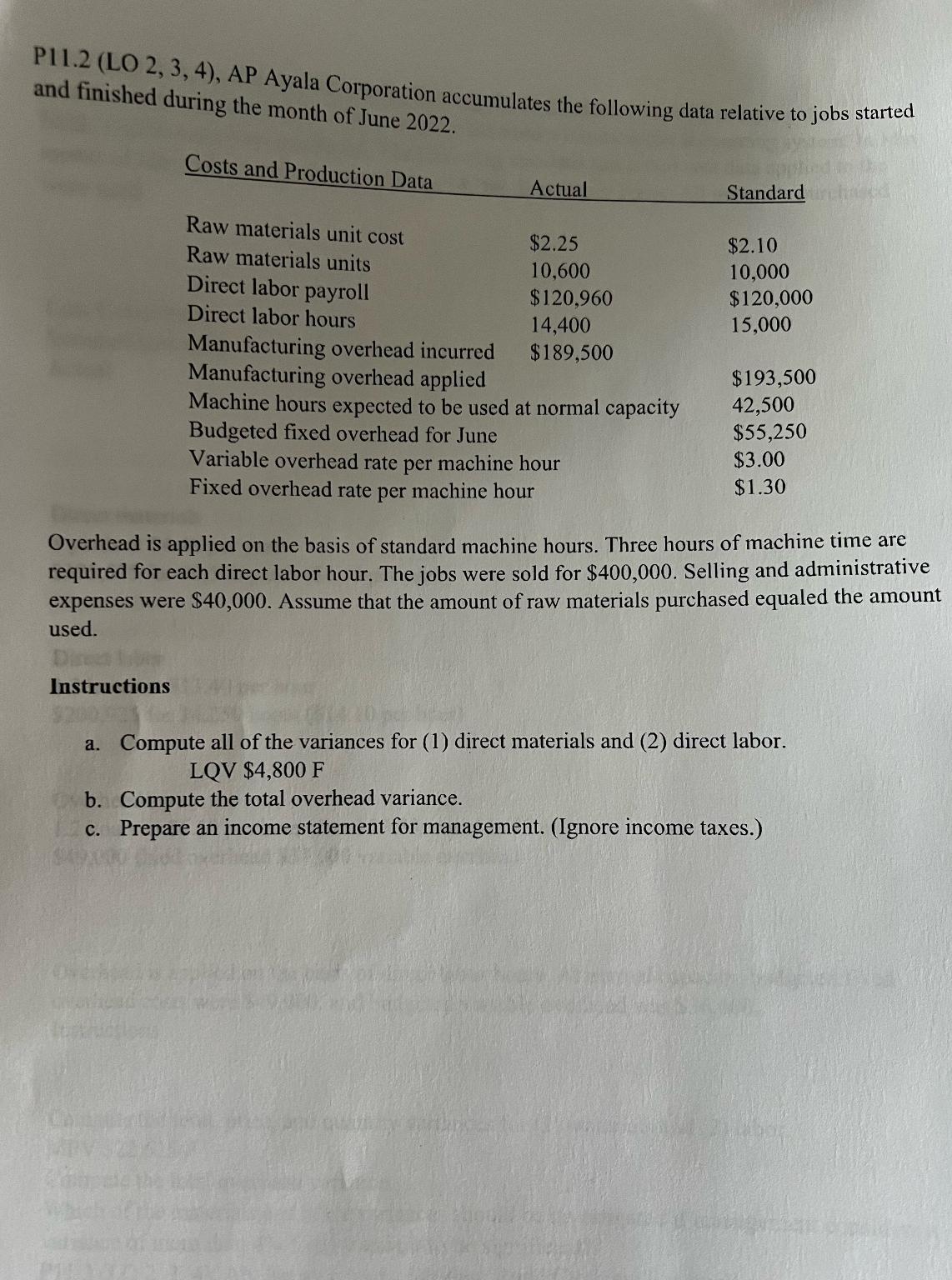  P11.2(LO 2,3,4), AP Ayala Corporation accumulates the following data relative to