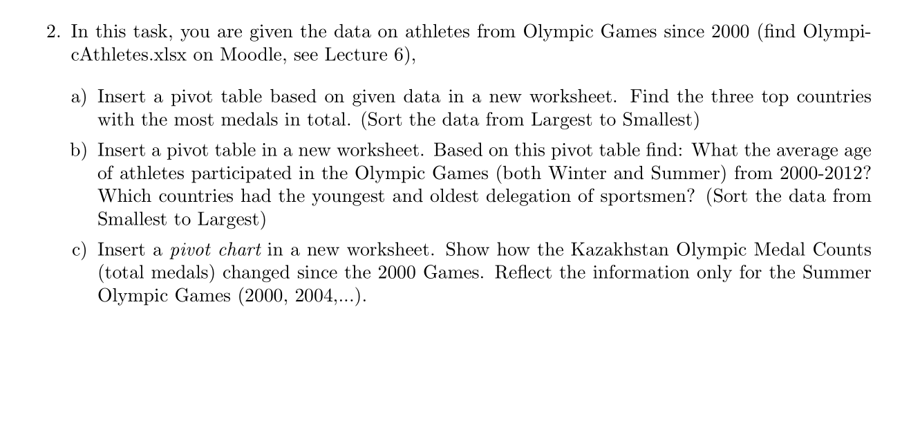  2. In this task, you are given the data on athletes