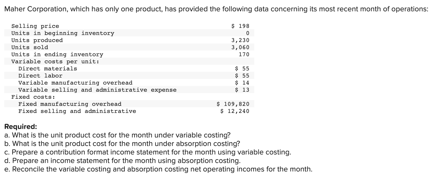  Please solve from a to e showing procedure. This is a