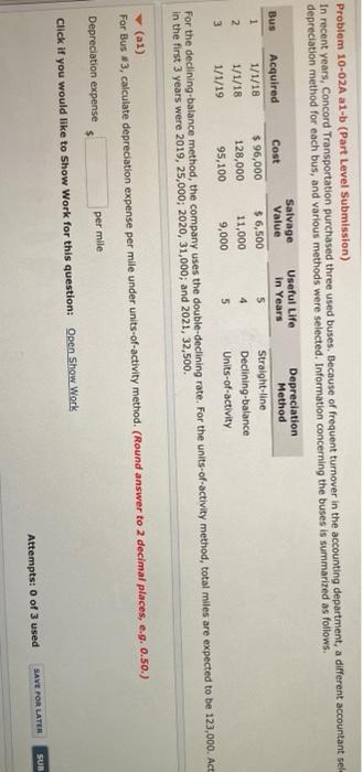  Problem 10-02A al-b (Part Level Submission) In recent years, Concord Transportation