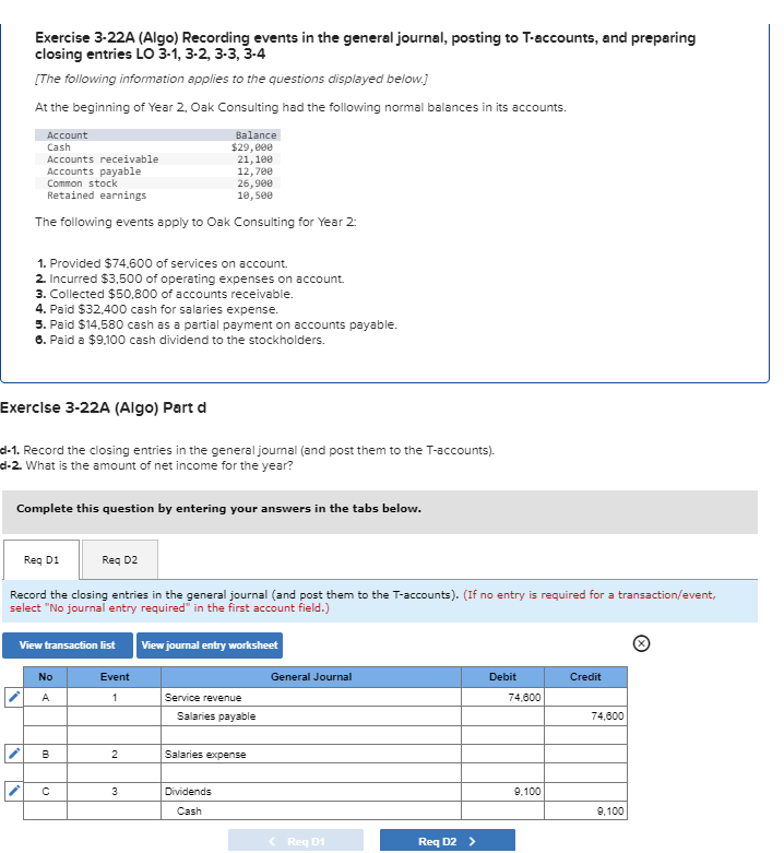  Required information Exercise 3-22A (Algo) Recording events in the general journal,