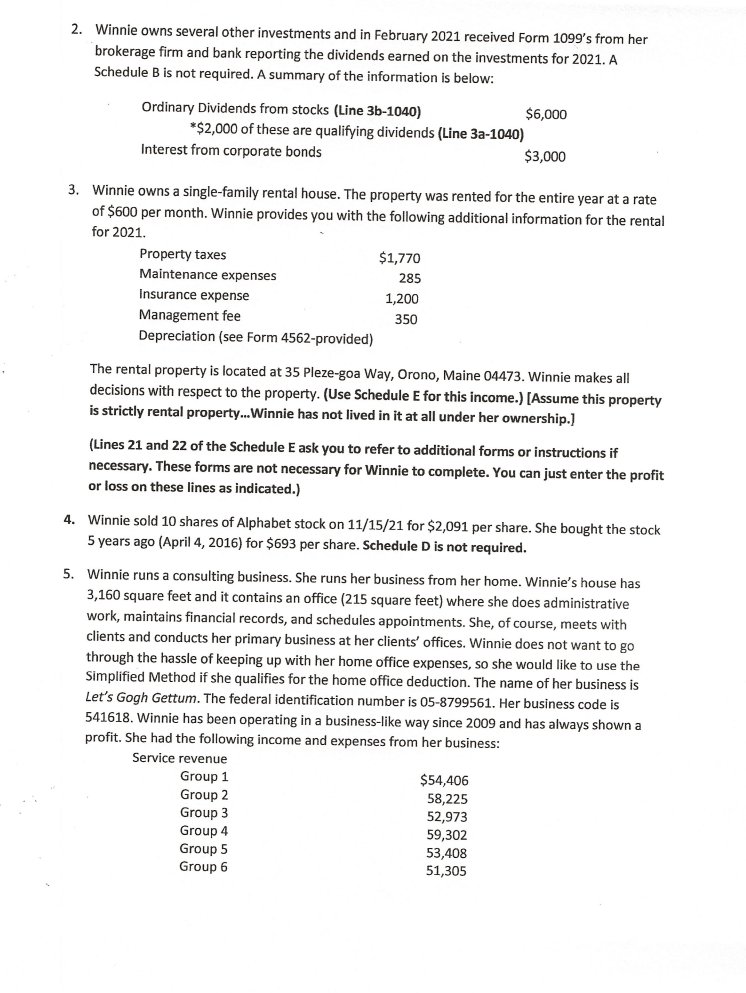 this problem is NOT allowed.) Use the following information to complete Winnie