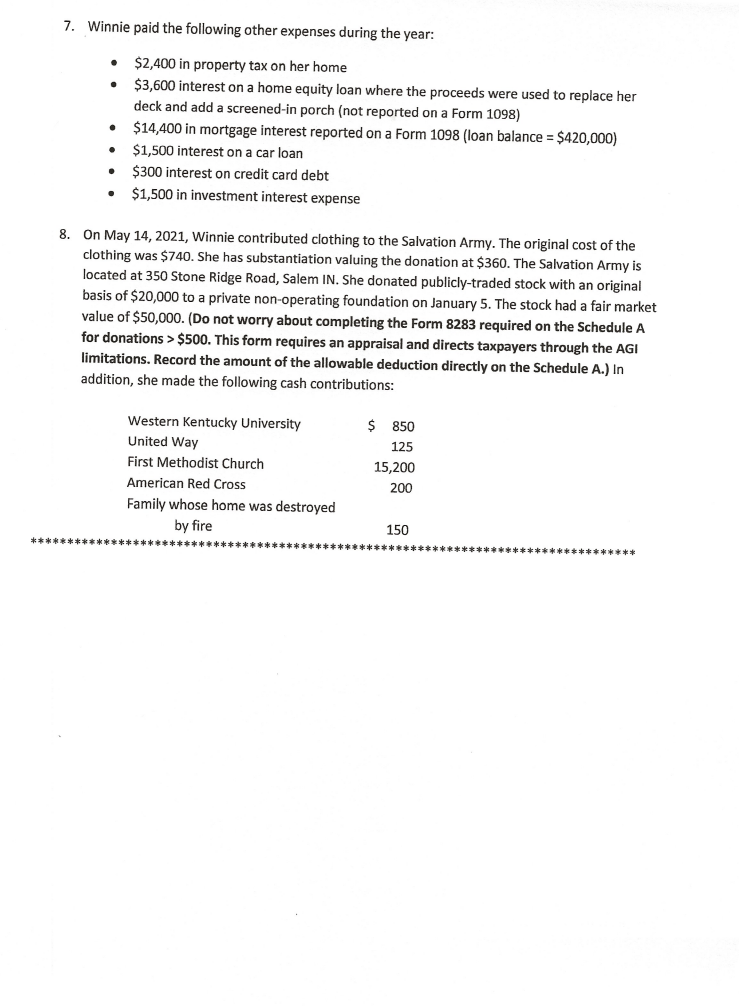 reasonable assumptions to fill in the gaps. Provide details of the amounts
