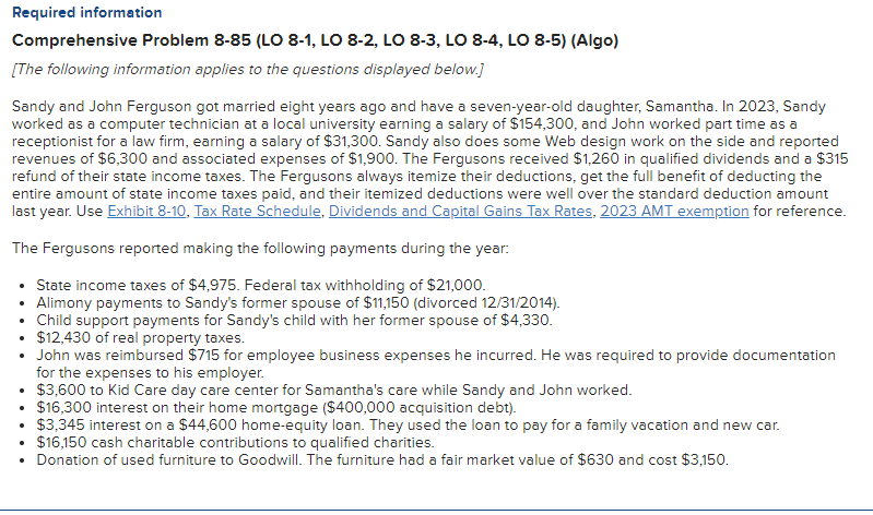  Required information Comprehensive Problem 8-85(LO 8-1, LO 8-2, LO 8-3, LO