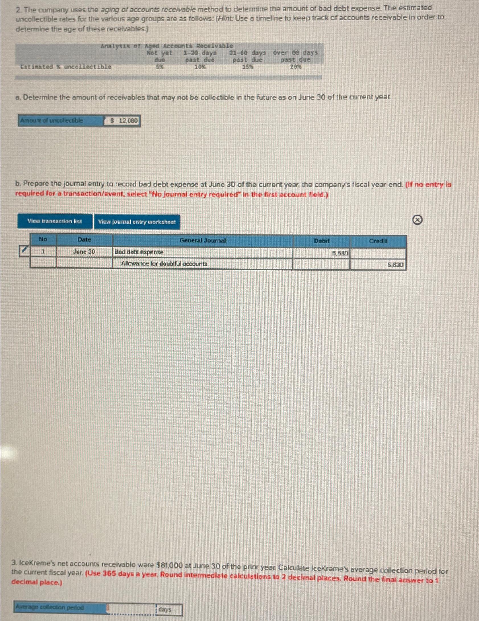  P5-6(Algo) Determining Bad Debt Expense Based on Aging Analysis and Interpreting