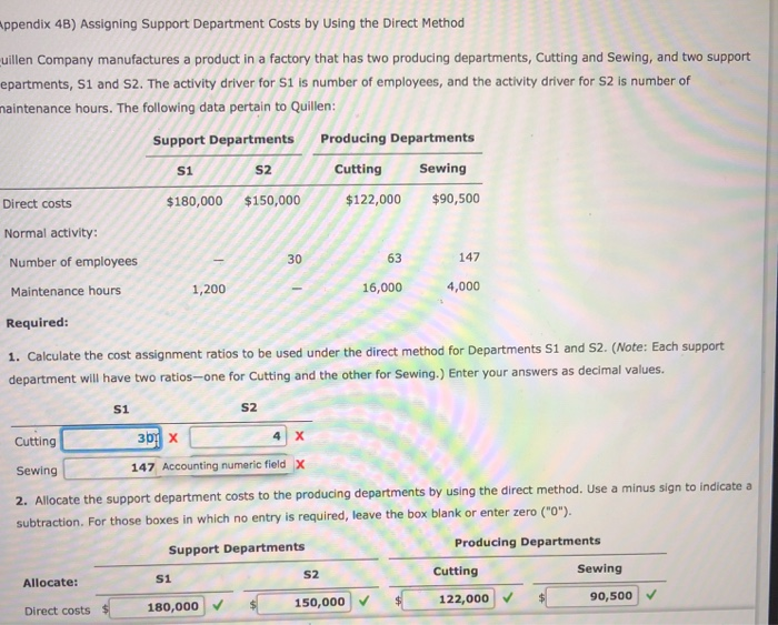  Appendix 4B) Assigning Support Department Costs by Using the Direct Method