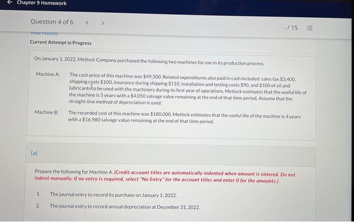 please answer it correctly! Chapter 9 Homework Question 4 of 6 -/15