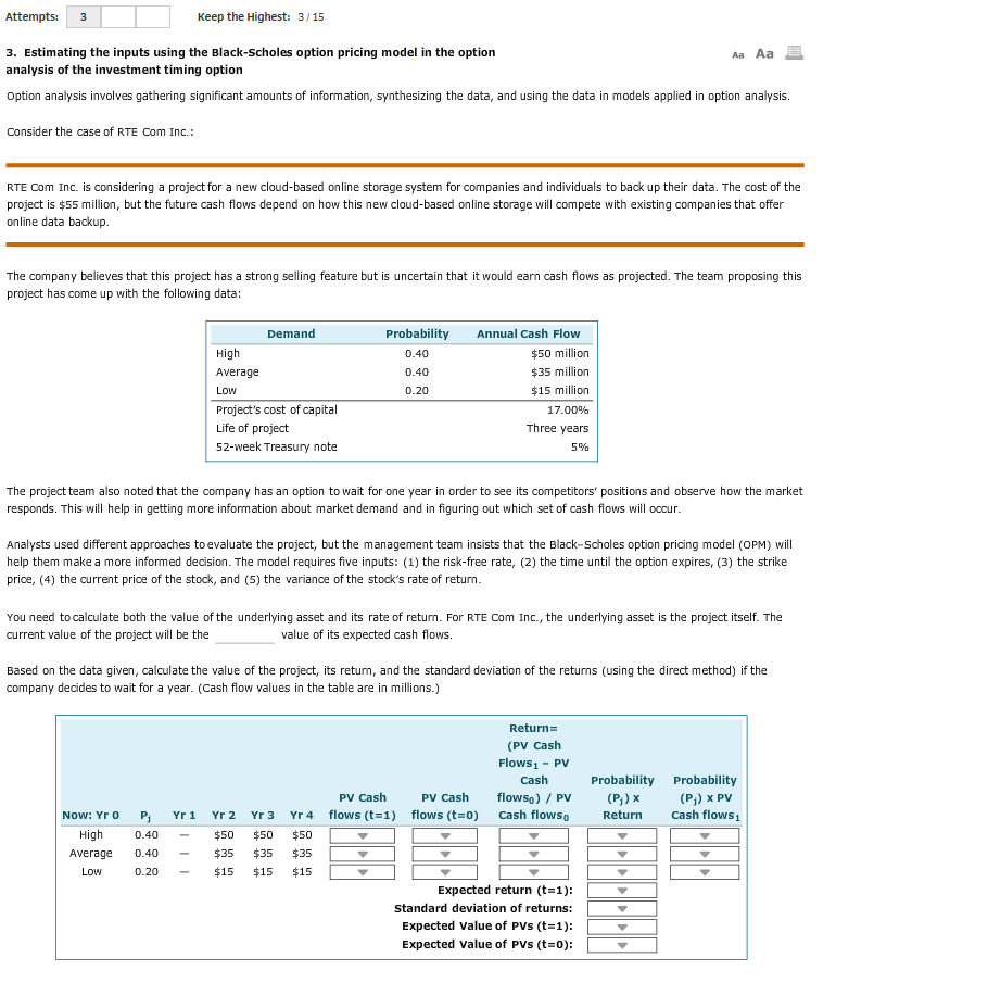 Need help with the formulas on this! Attempts: 3 Keep the Highest: