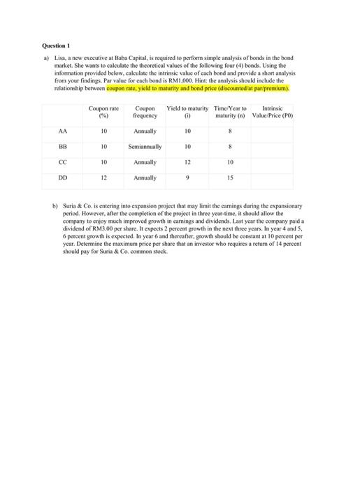 Hi, Can someone help me to answer all question with full calculation