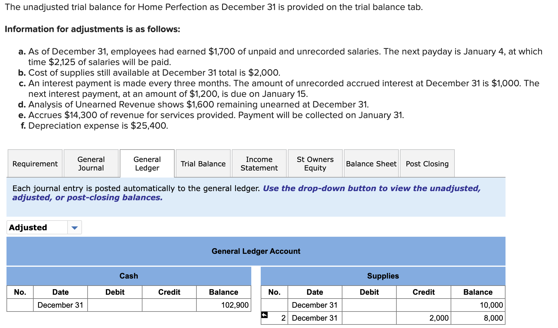 choice will determine the reported values on the financial statement tabs. Begin