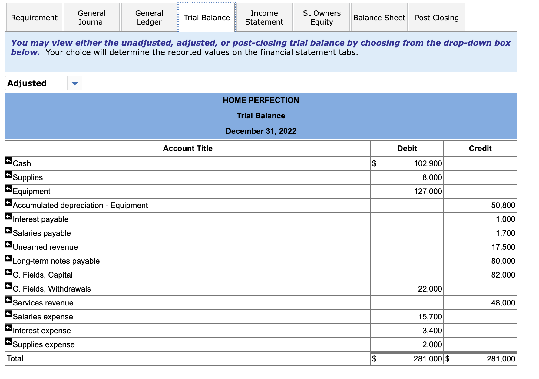 the drop-down to indicate whether the account is included on the post-closing