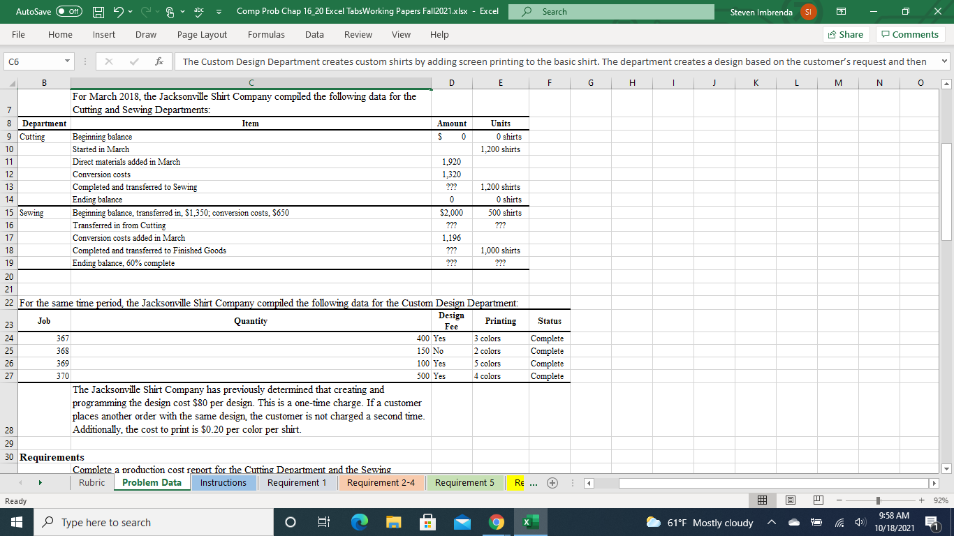 TabsWorking Papers Fall2021.xlsx - Excel Search Steven Imbrenda SI o File Home