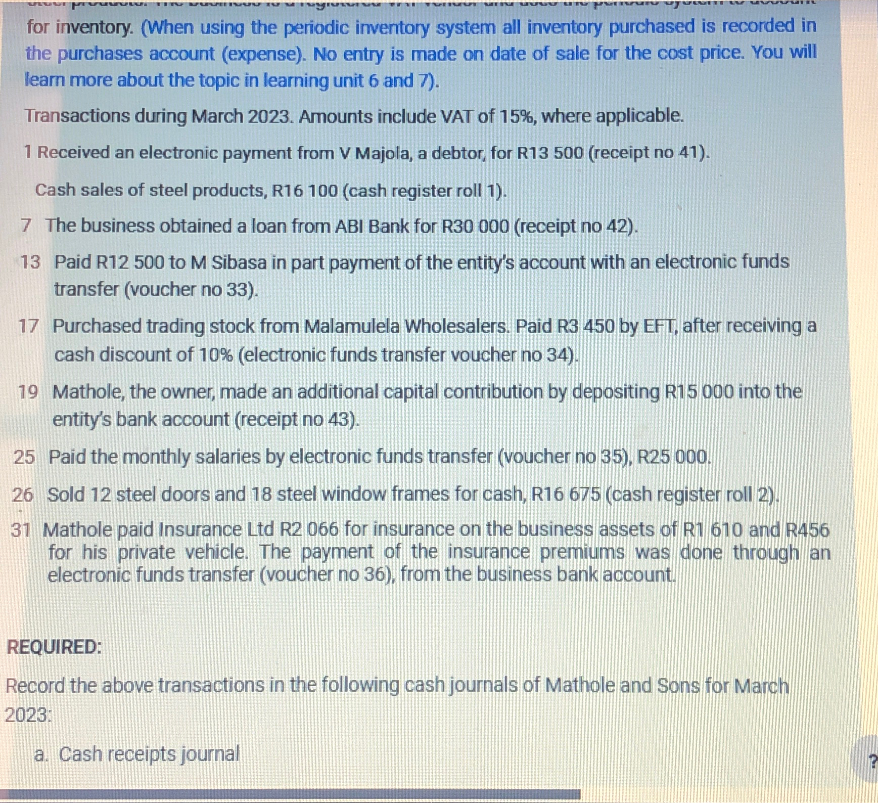  for inventory. (When using the periodic inventory system all inventory purchased