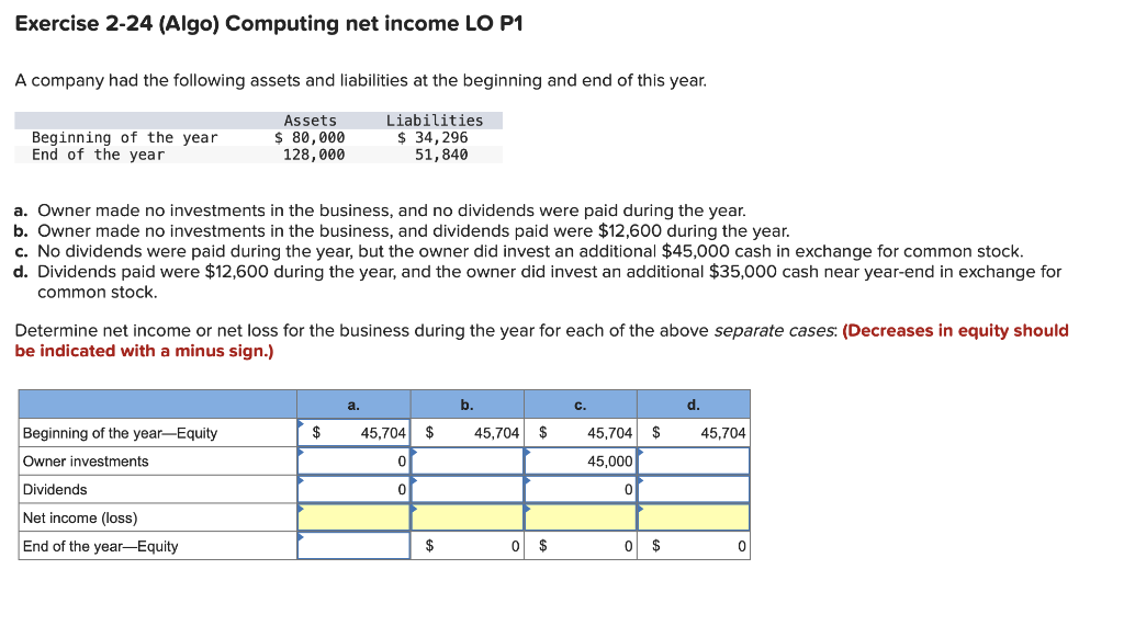 please help Exercise 2-24 (Algo) Computing net income LO P1 A company
