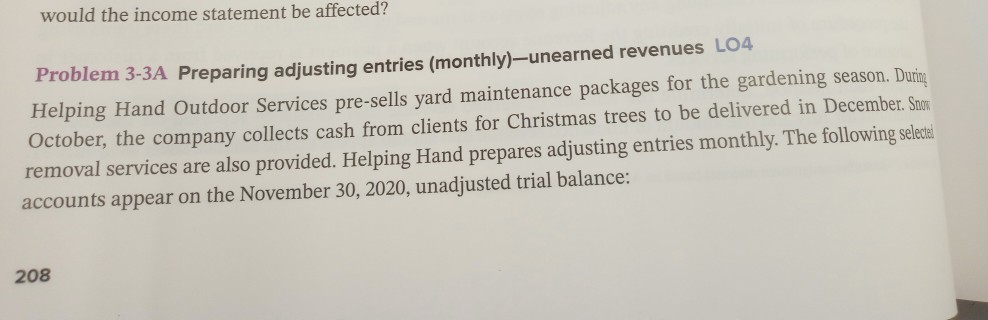  3-3A Come Salement be affected? Problem 3-3A Preparing adjusting entries (monthly)-unearned