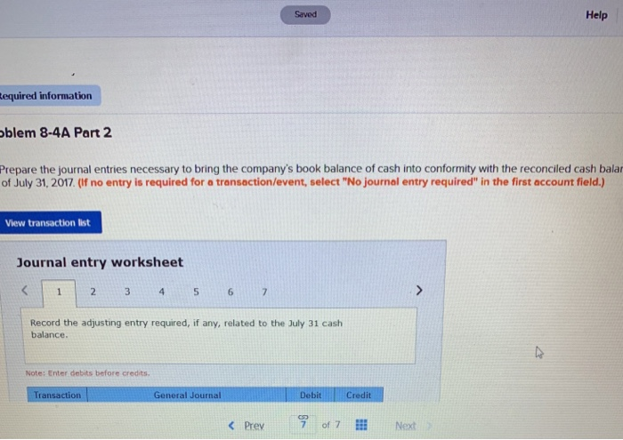 of cash with its bank statement cash balance as of July 31,