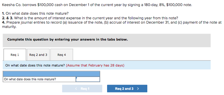 1. On what date does this note mature? 2. & 3. What