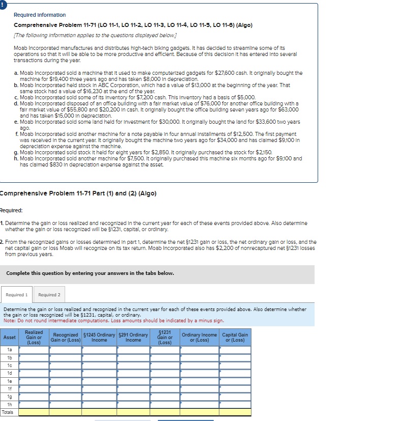  ! Required information Comprehenslve Problem 11-71(LO 11-1, LO 11-2, LO 11-3,
