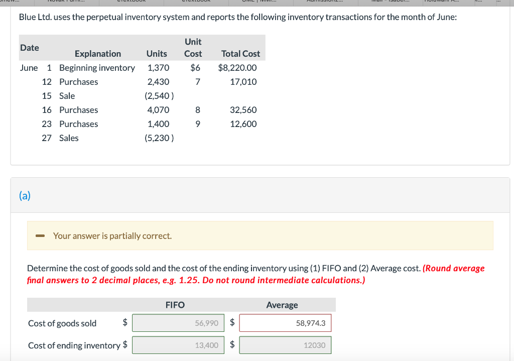 Type or paste question here Blue Ltd. uses the perpetual inventory system