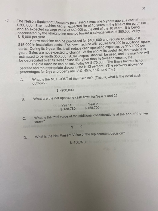 be answered? The Nelson Equipment Company purchased a machine 5 years ago