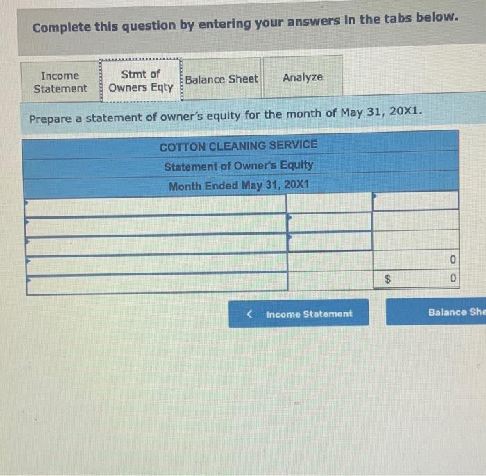 transactions of Cotton Cleaning Service during May. The business is owned by