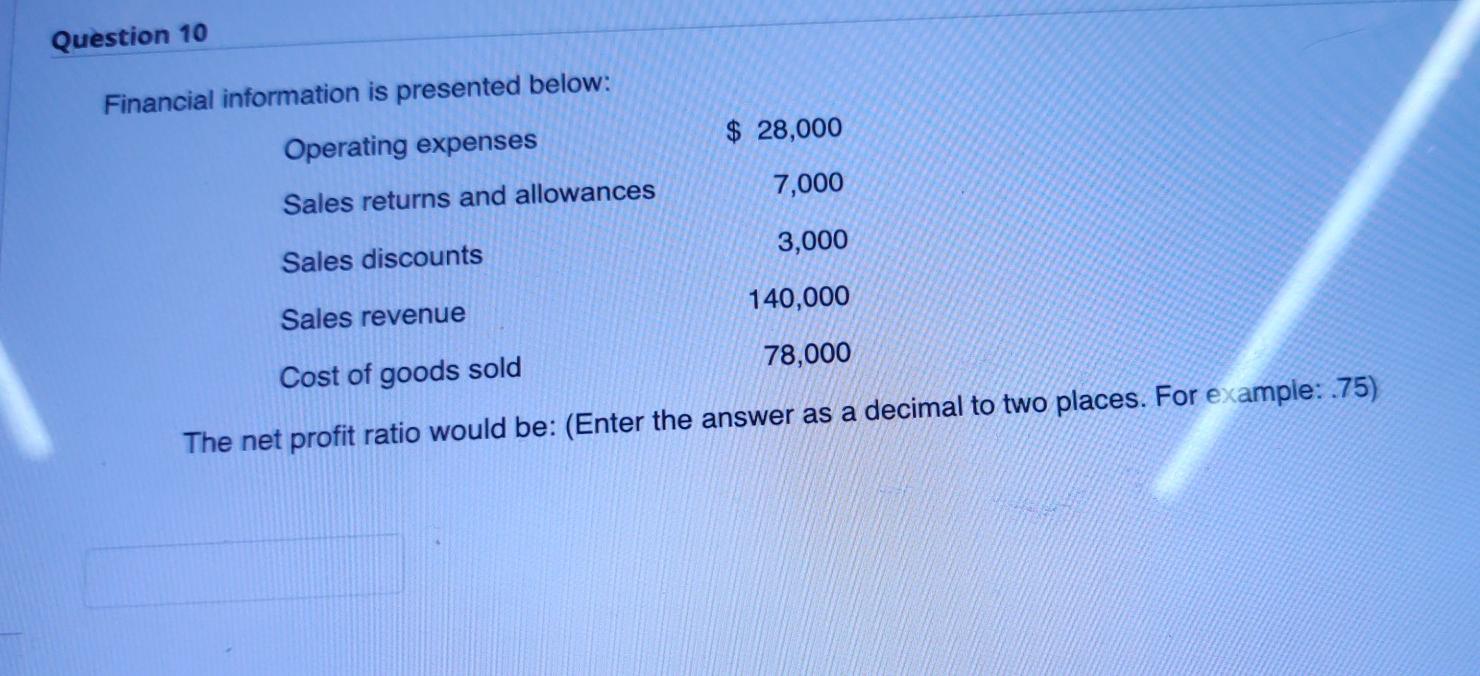  Question 10 Financial information is presented below: $ 28,000 Operating expenses