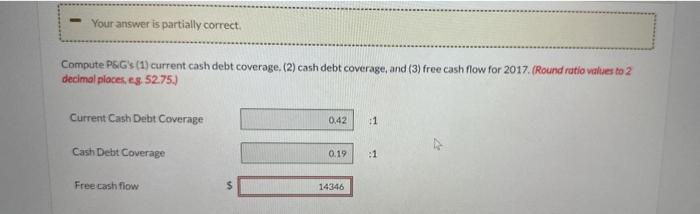  Your answer is partially correct. Compute PSG's (1) current cash debt