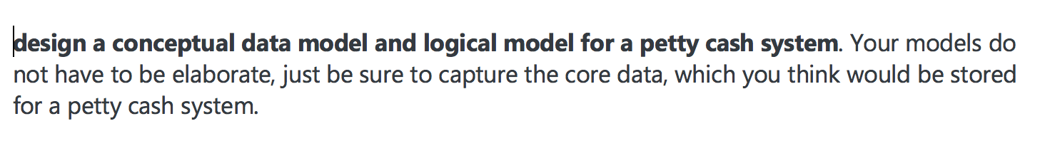  design a conceptual data model and logical model for a petty
