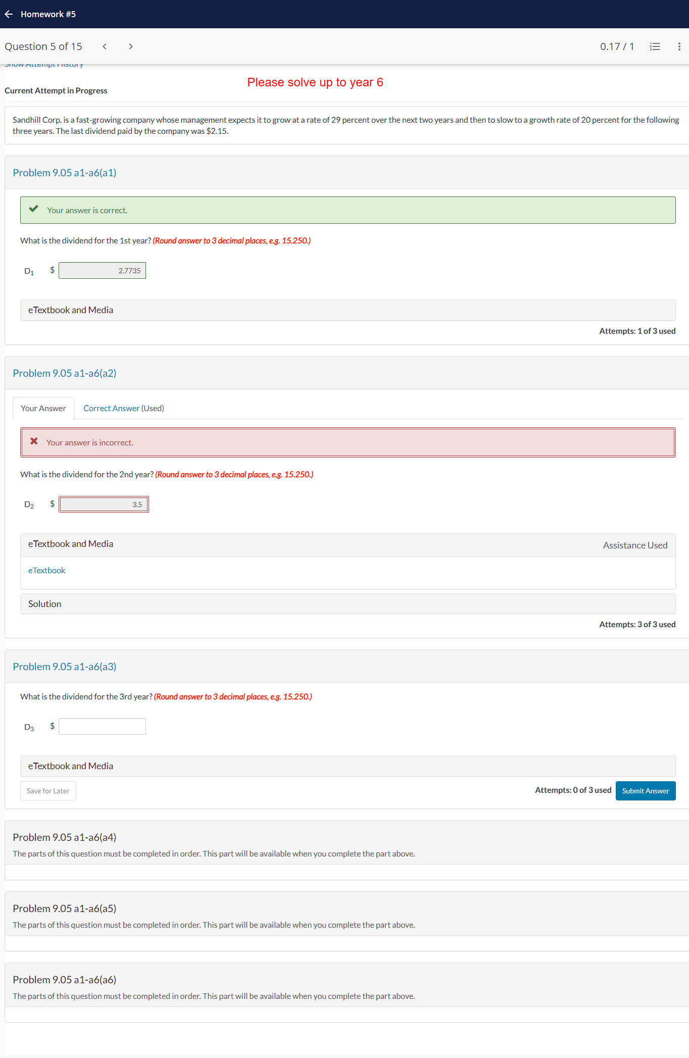  Current Attempt in Progress Please solve up to year 6 Sandhill