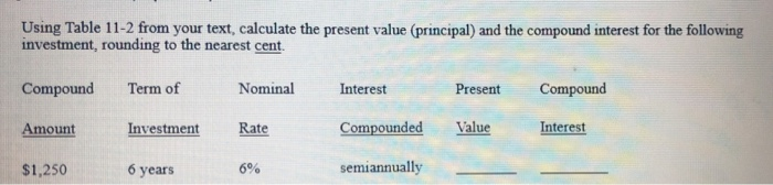  Using Table 11-2 from your text, calculate the present value (principal)