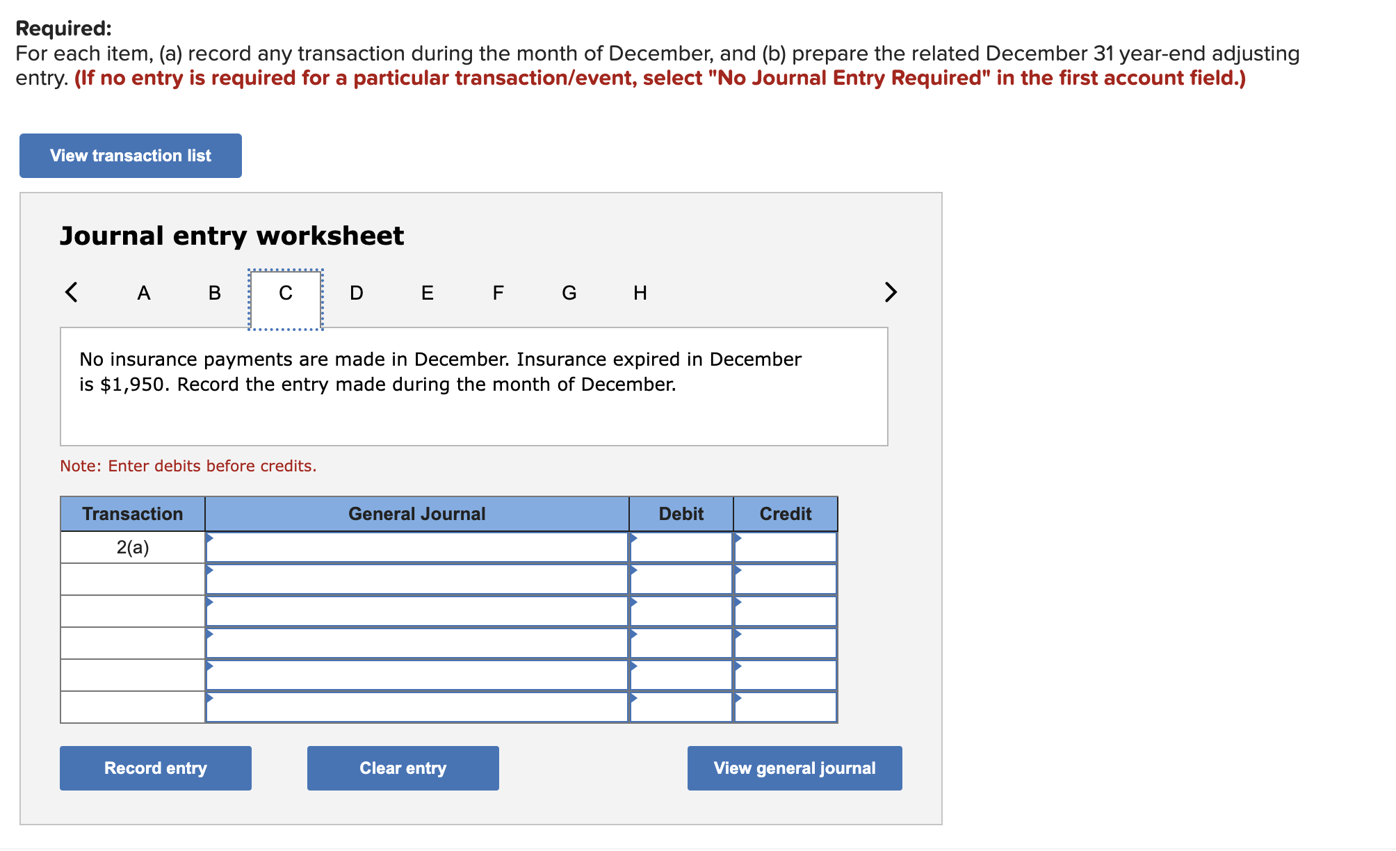 at the end of December equal $3,450. Record the entry made during