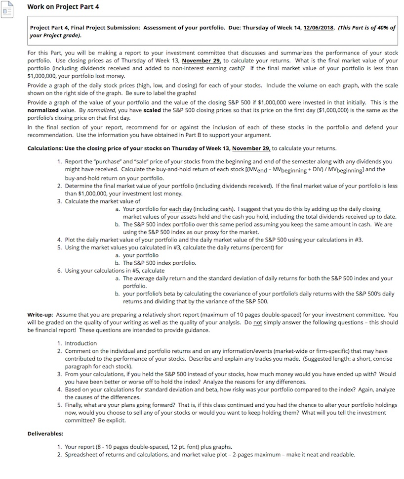  Work on Project Part 4 Project Part 4, Final Project Submission: